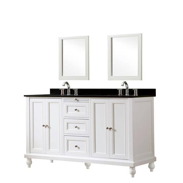 Direct vanity sink Classic 60 in. Vanity in White with Granite Vanity Top in Black with White Basin and Mirrors