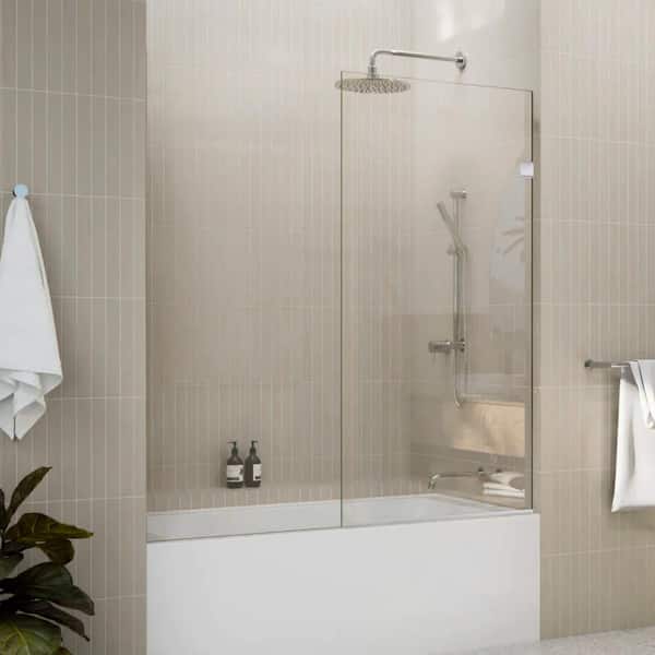 Fab Glass and Mirror Milan 24 in. x 60 in. Stationary Panel Fixed Shower Screen Clear Glass, Chrome