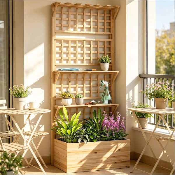 Wood Rectangular Outdoor Garden Trellis Raised Garden Bed with