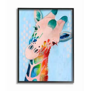 11 in. x 14 in. "Colorful Abstract Giraffe Rainbow Blue Drawing" by Grace Popp Framed Wall Art