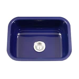 Porcela Series Undermount Porcelain Enamel Steel 23 in. Single Bowl Kitchen Sink in Navy Blue