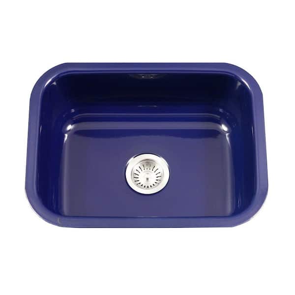 Porcela Series Undermount Porcelain Enamel Steel 23 in. Single Bowl Kitchen  Sink in Navy Blue