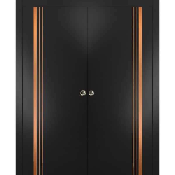 Sartodoors 60 in. x 96 in. 2 Panel Black Matte Finished Solid Wood with Honeycomb Sliding Door with Hardware