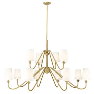 Gianna 12-Light Modern Gold Chandelier with White Fabric Shades