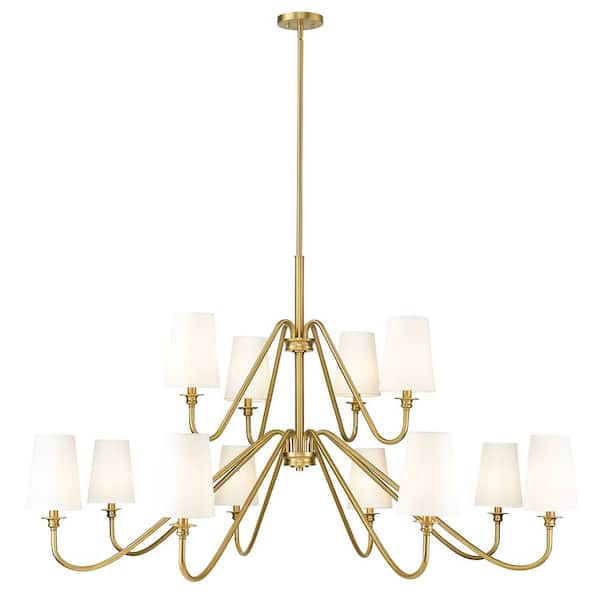 Unbranded Gianna 12-Light Modern Gold Chandelier with White Fabric Shades