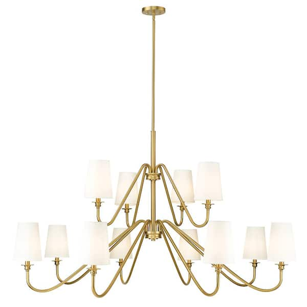 Gianna 12-light Modern Gold Chandelier With White Fabric Shades 7509-12 