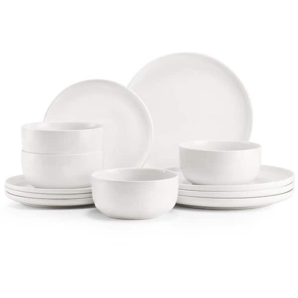 12-Piece Modern White Porcelain Dinnerware Set Service for 4 Dinnerware Sets 18.37 x 14.87 x 6.37