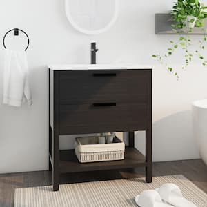 30 in. W x 18.3 in. D x 34 in. H Freestanding Bathroom Vanity Set in Black with Integrated White Ceramic Top