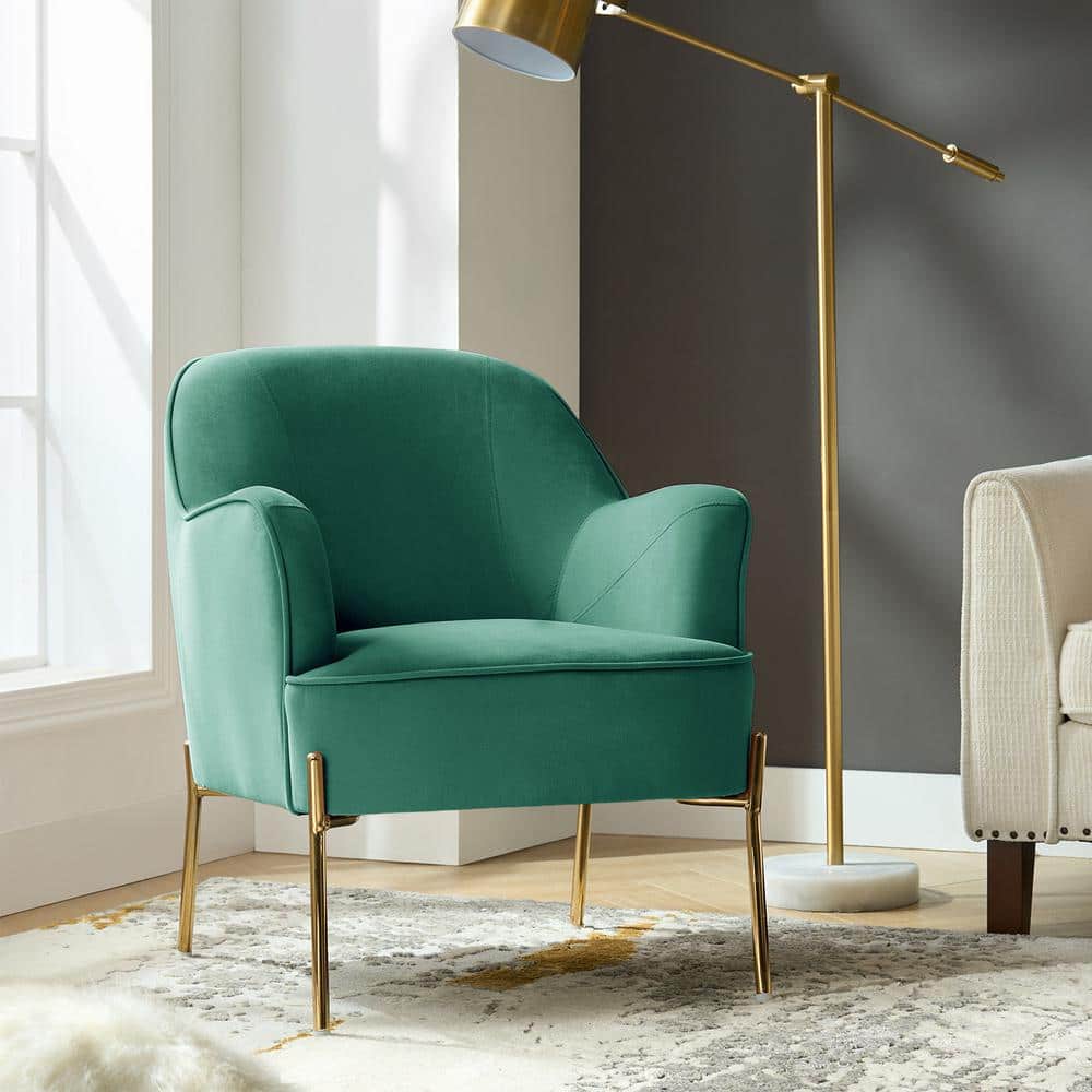 Elegant Mid-Century Green Velvet Accent Chair with Golden Legs