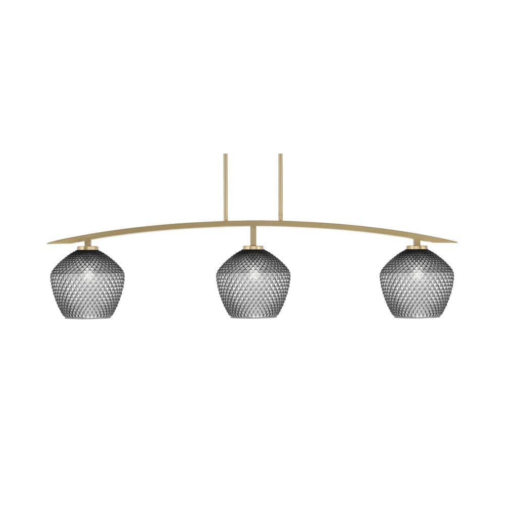 Siena 3-Light New Age Brass Billiard Light with 9 in. Smoke Textured Glass 