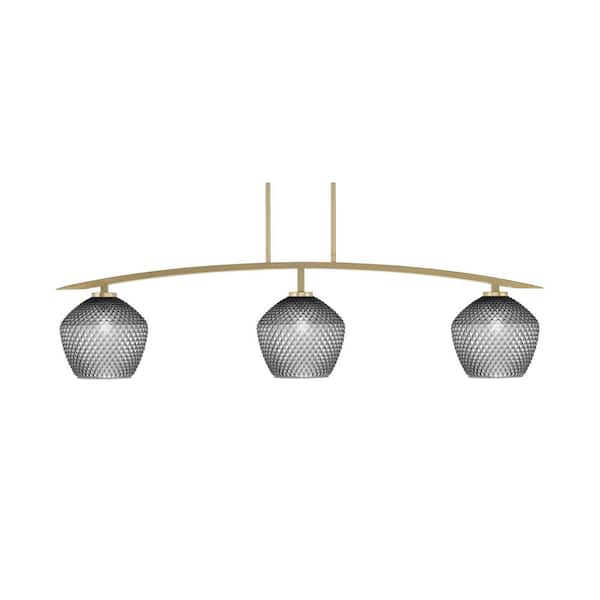 Unbranded Siena 3-Light New Age Brass Billiard Light with 9 in. Smoke Textured Glass Shades No Bulbs Included