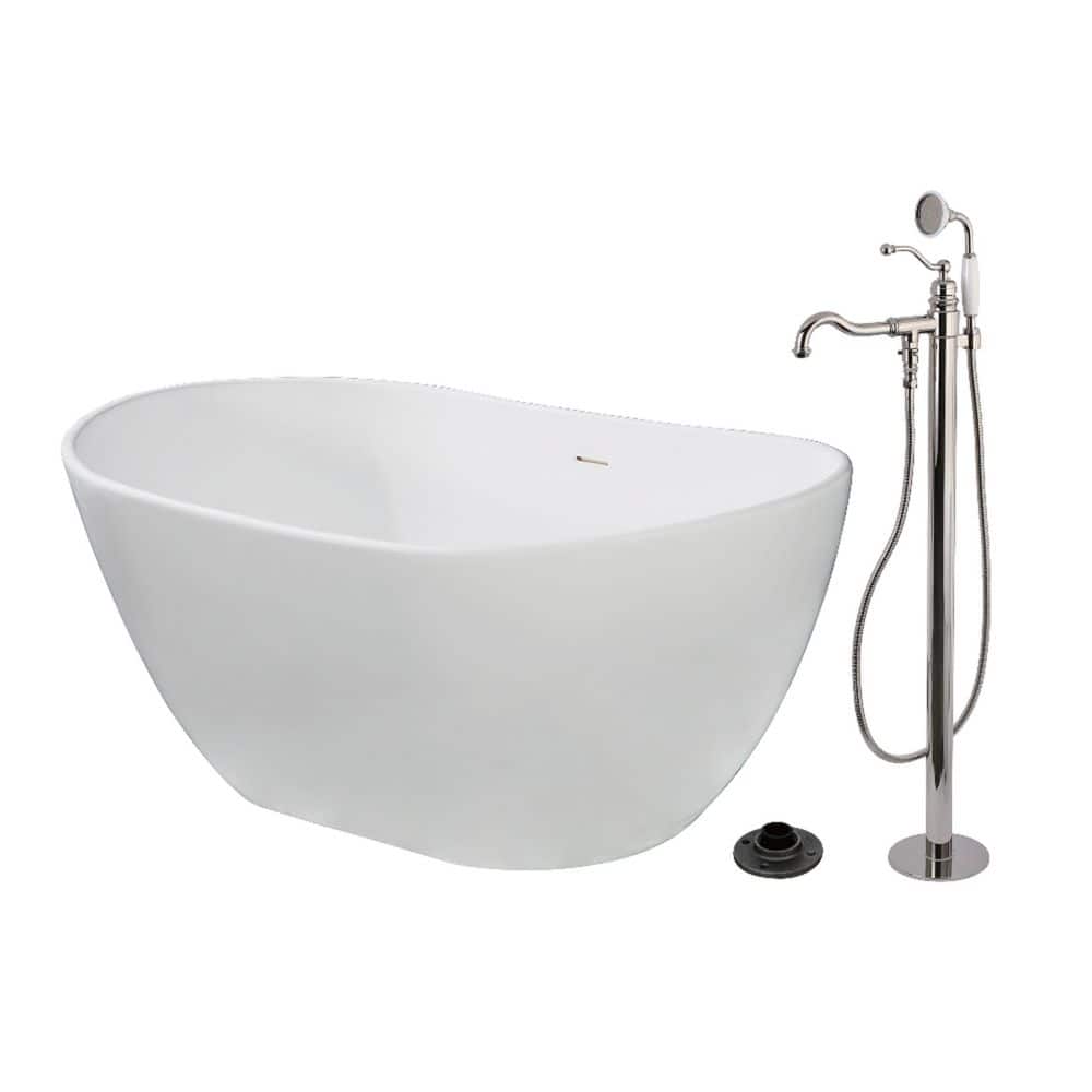 Arcticstone 56.3 in. x 32.3 in. Surface White Stone Flatbottom Soaking Freestanding Bathtub in White/Polished Nickel price history on PriceWatchPro