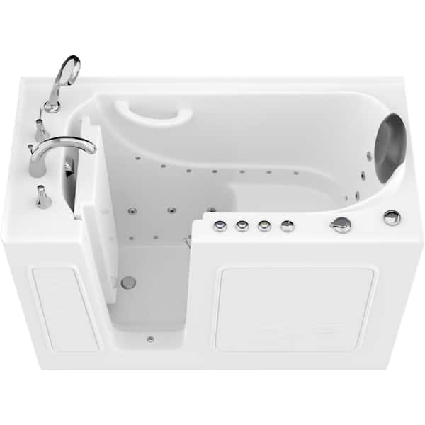 Safe Premier Series 26 in. L x 53 in. W Left Side Drain Combination Jetted Bathtub in White with Fast Filling Faucet Set