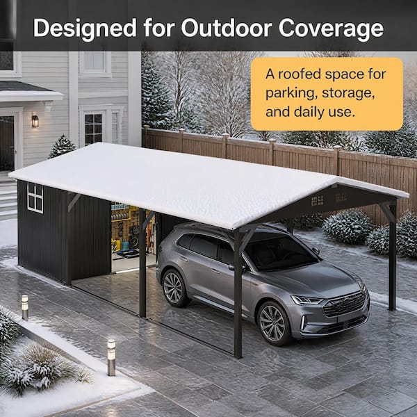 AECOJOY 12 ft. W x 23 ft. D Metal Carport with Storage Shed