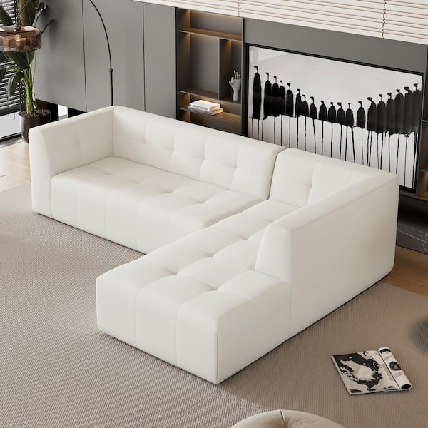 Harper & Bright Designs 112 in. Flared Arm Chenille Modular Modern Minimalist Sectional Sofa in Beige, No Assembly Required