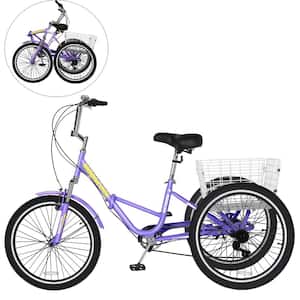 Adult 24 in. Folding Tricycle,7 Speed Adult Tricycles with Low-Step Through Frame/Large Basket