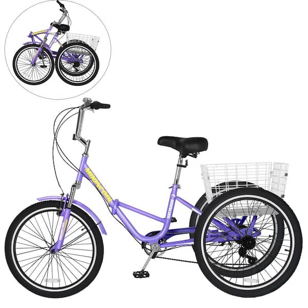 MOONCOOL Adult 24 in. Folding Tricycle,7 Speed Adult Tricycles with Low-Step Through Frame/Large Basket