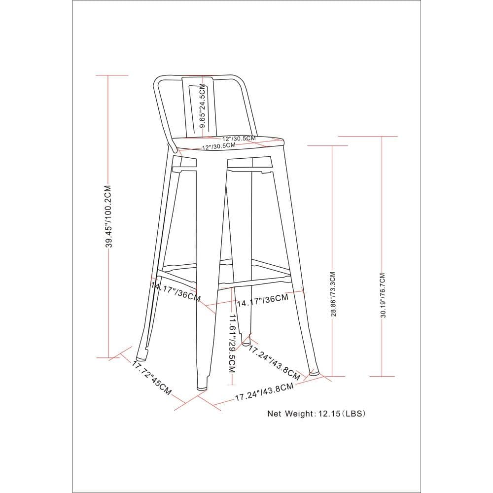 Rayne Industrial 30" Distressed Black Metal Bar Stool - Set of 2
