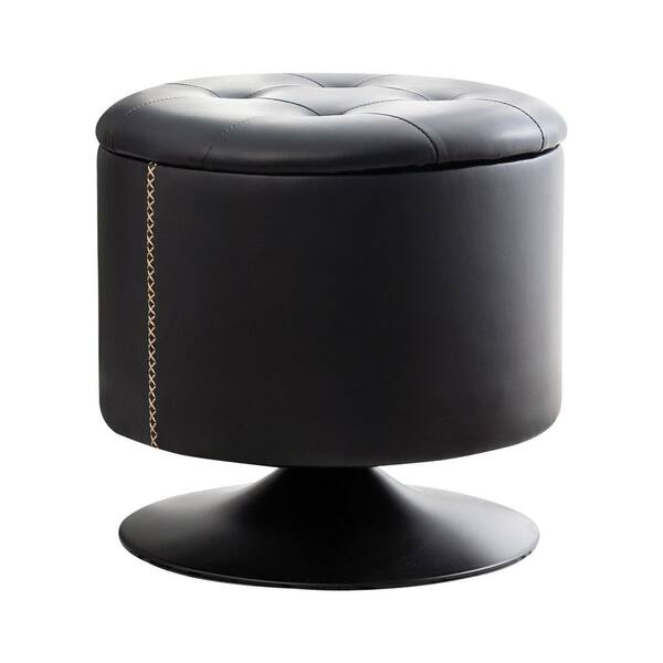 LUE BONA 16.5 in. Wide Faux Leather Swivel Round Tufted Ottoman