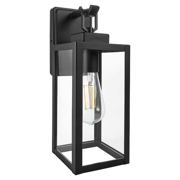 Maxxima 1-Light Black LED Outdoor Wall Lantern Sconce with Dusk to Dawn Sensor