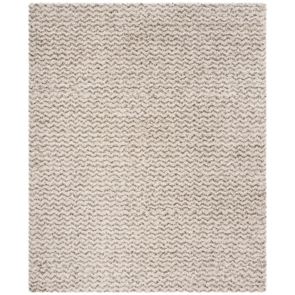 Hudson Shag Ivory/Gray 9 ft. x 12 ft. Geometric Striped Chevron Area Rug