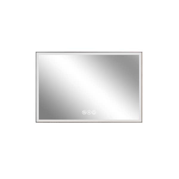 48 in. W x 32 in. H Rectangular Framed LED Wall Bathroom Vanity Mirror in Silver