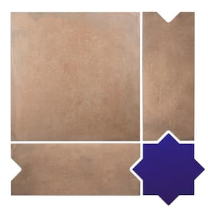 Argile Bordeaux Ferrara with Losanga and Blue Star 24.63 in x 24.63 in Porcelain Floor and Wall Tile (4.34 sq. ft./Pack)