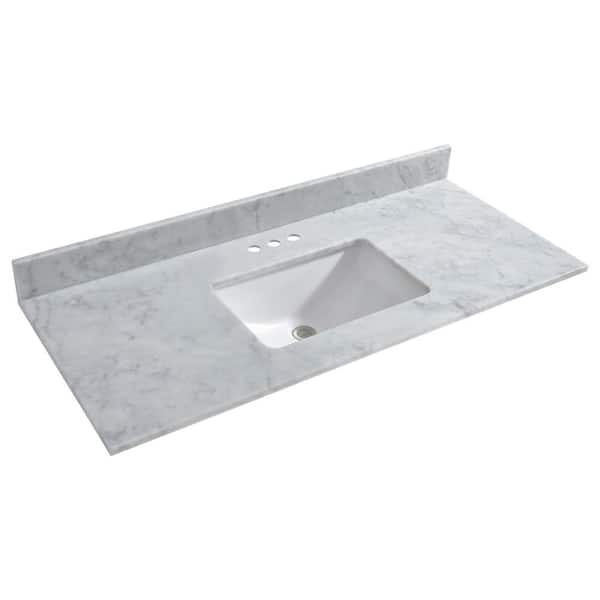 WOODBRIDGE Maldon 49 in. W x 22 in. D Single Basin Carrara Marble Vanity Top in Carrara White with White Vitreous China Basin