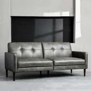 Atlas 73 in. Square Arm Faux Leather Straight Sofa in Gray