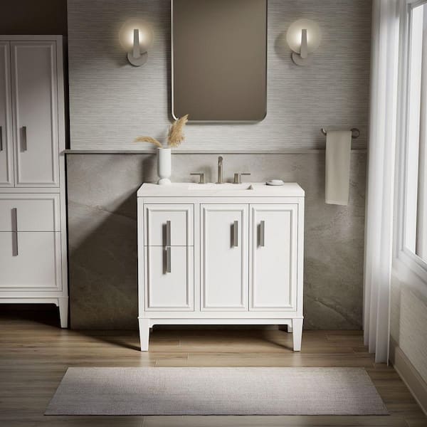 KOHLER Southerk 37 in. Single Sink Freestanding White Bath Vanity with White Quartz Top Assembled