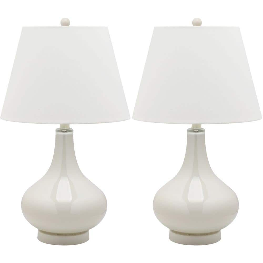 SAFAVIEH Amy 24 in. Pearl Grey Gourd Glass Table Lamp with White Shade ...