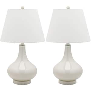 Amy 24 in. Pearl Grey Gourd Glass Table Lamp with White Shade (Set of 2)