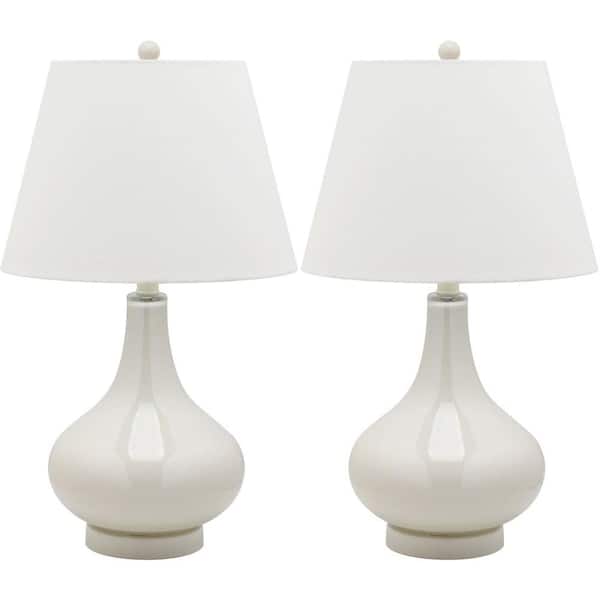 SAFAVIEH Amy 24 in. Pearl Grey Gourd Glass Table Lamp with White Shade (Set of 2)