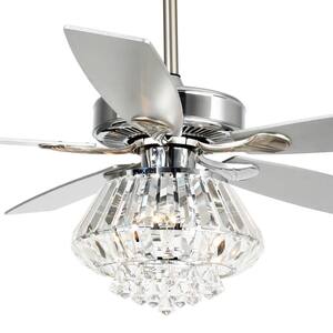 52 in. Indoor Chrome Downrod Mount Crystal Chandelier Ceiling Fan with Light and Remote Control