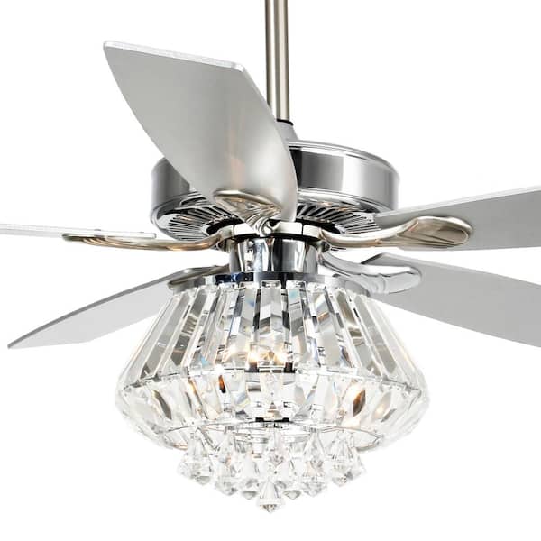 Matrix Decor 52 In Indoor Chrome Downrod Mount Crystal Chandelier Ceiling Fan With Light And Remote Control Md F6222110v The Home Depot - Crystal Chandelier Ceiling Fan Home Depot