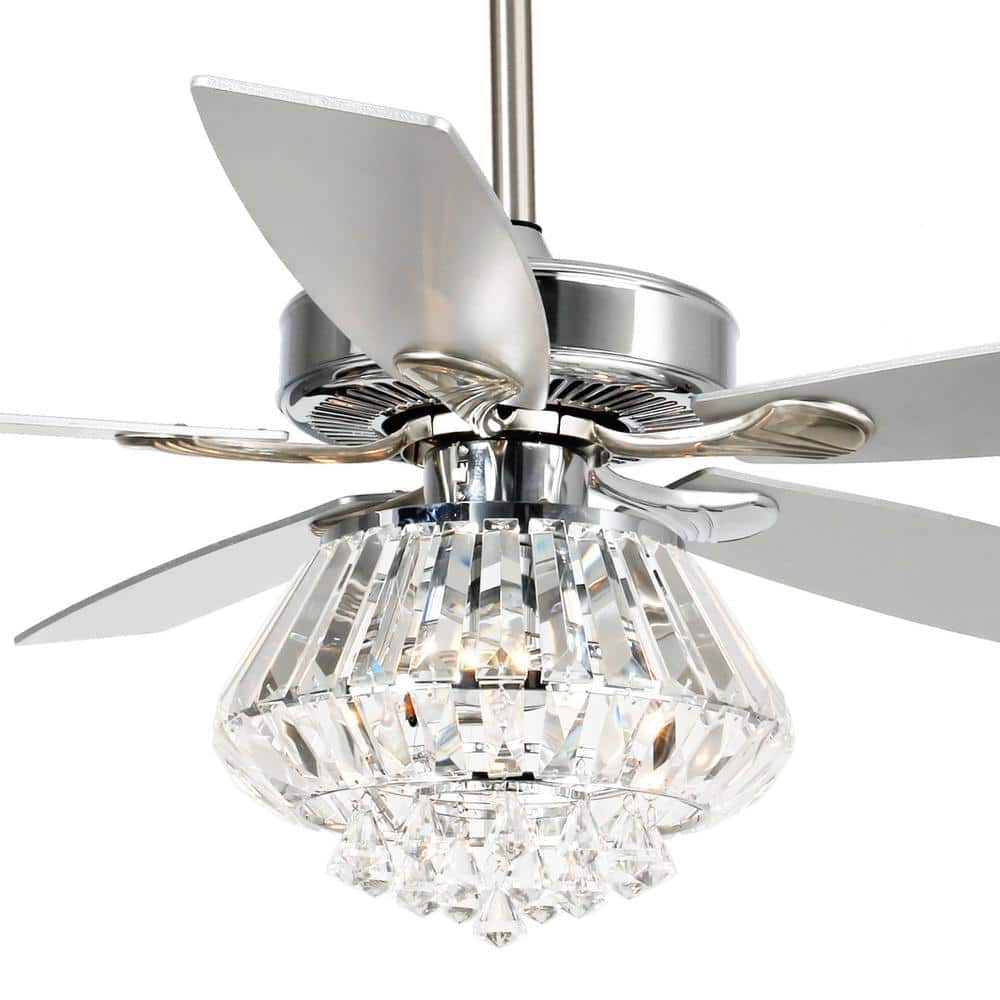 52 in. Indoor Chrome Downrod Mount Crystal Chandelier Ceiling Fan with Light and Remote Control -  matrix decor, MD-F6222110V