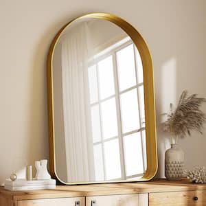 24 in. W x 36 in. H Arched Gold Aluminum Alloy Deep Framed Wall Mirror