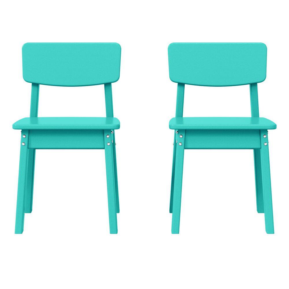 Modern Mini Children's Outdoor Patio All Weather HDPE Plastic Dining Chair for Kids (Set of 2), Turquoise price history on PriceWatchPro