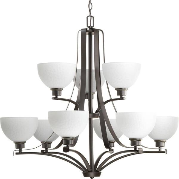 Progress Lighting Legend Collection 9-Light Antique Bronze Chandelier with Sculpted Glass Shade