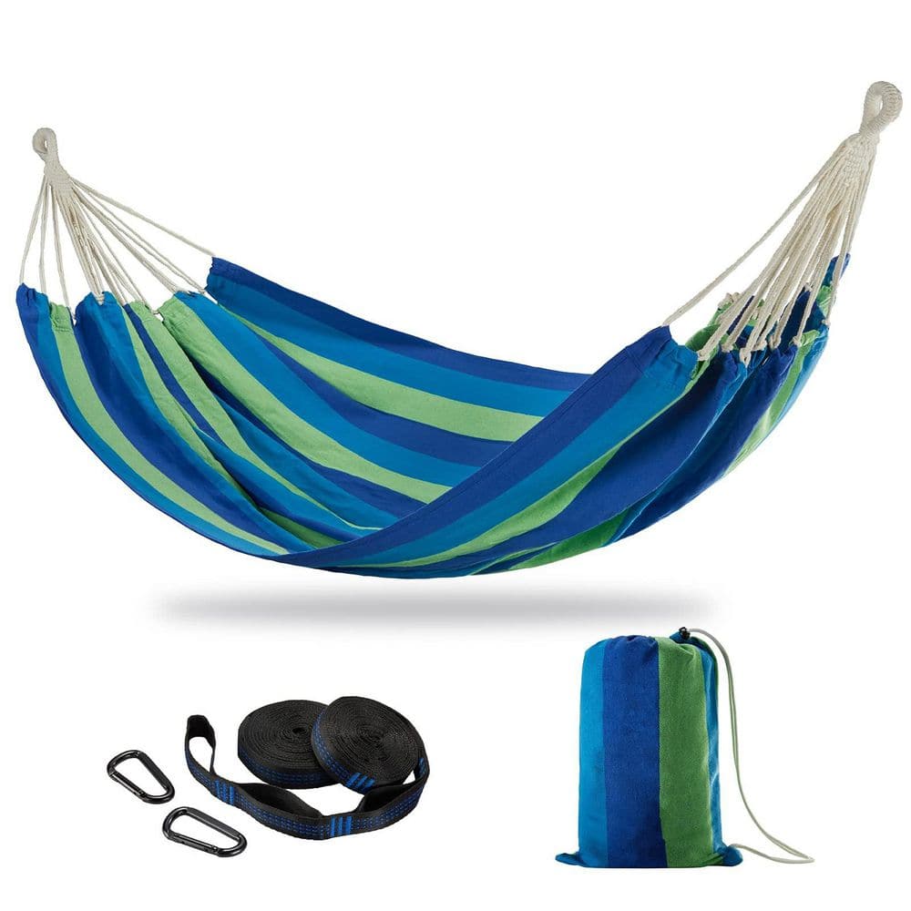 11.3 ft. Double Hammock Bed with Tree Straps, 450lbs Weight Capacity, Soft Woven Cotton Fabric in Green Stripe price history on PriceWatchPro