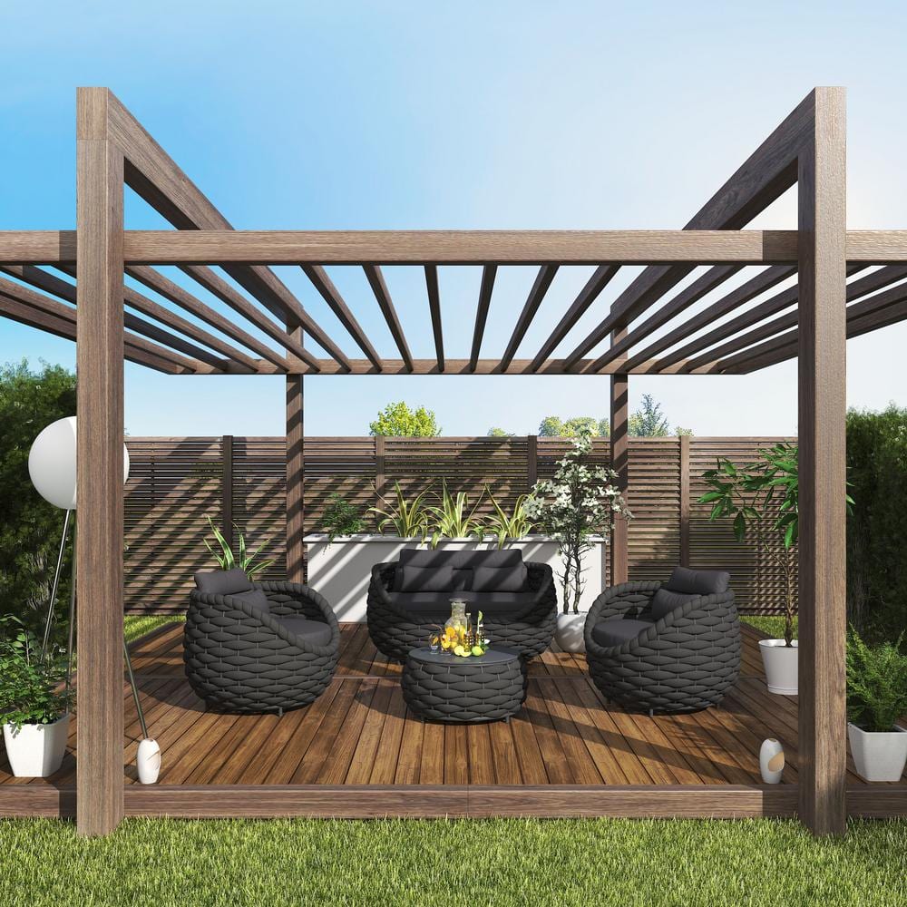 Black 4-Piece Aluminum Outdoor Patio Sectional Set Rattan Conversation Sets with Dark Gray Seat Cushion and Back Cushion price history on PriceWatchPro