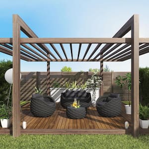 Black 4-Piece Aluminum Outdoor Patio Sectional Set Rattan Conversation Sets with Dark Gray Seat Cushion and Back Cushion