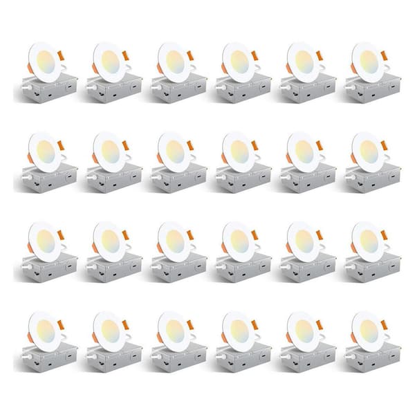 24pack 3 in. 5CCT Dimmable Ultra-Thin Integrated LED Recessed with Junction Box, 2700K to 5000K Selecttable 360Lumens