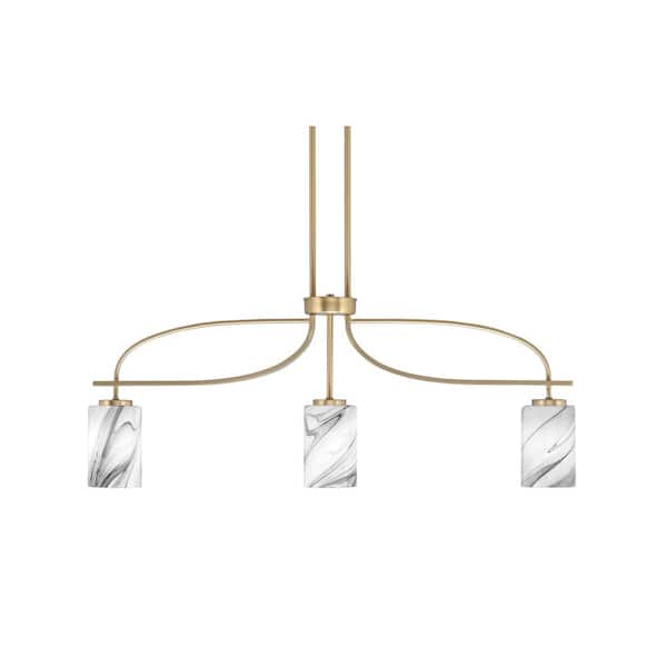 Unbranded Olympia 14 in. 3-Light Chandelier New Age Brass Onyx Swirl Glass Shade