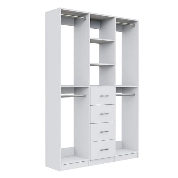 Alto Collection 105 in. W White Wall Mounted 2 Double Hang-Shelf and 4-Drawer Closet Kit Wood Closet System