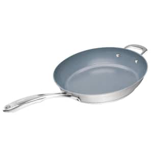 12.5 in. Stainless Steel Induction 21-Steel Ceramic Nonstick Frying Pan in Brushed Stainless Steel