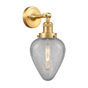 Geneseo 1-Light Satin Gold, Clear Crackled Wall Sconce with Clear Glass Shade