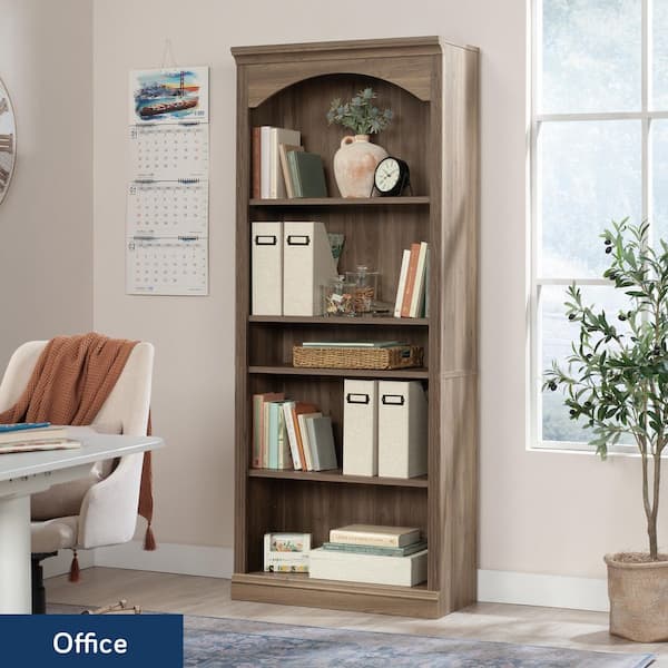 Miscellaneous Storage 71.41 in. Tall Salt Oak Finish Particle Board 4-Shelf Bookcase