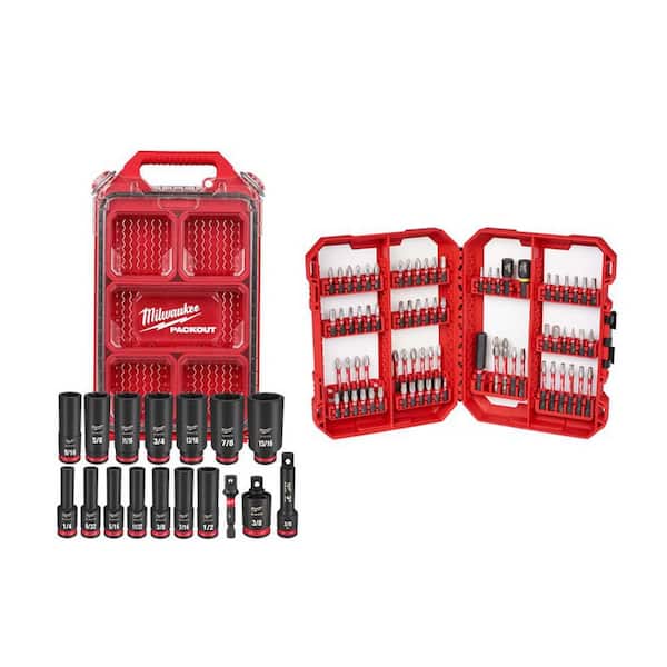 SHOCKWAVE Impact-Duty 3/8 in. Drive SAE Deep Well Impact PACKOUT Socket Set (17 PC) & SHOCKWAVE Bit Set (74 PC)