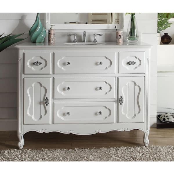 Knoxville 48 in. W x 21 in. D x 35 in. H Bathroom Sink Vanity in White with White Marble Top